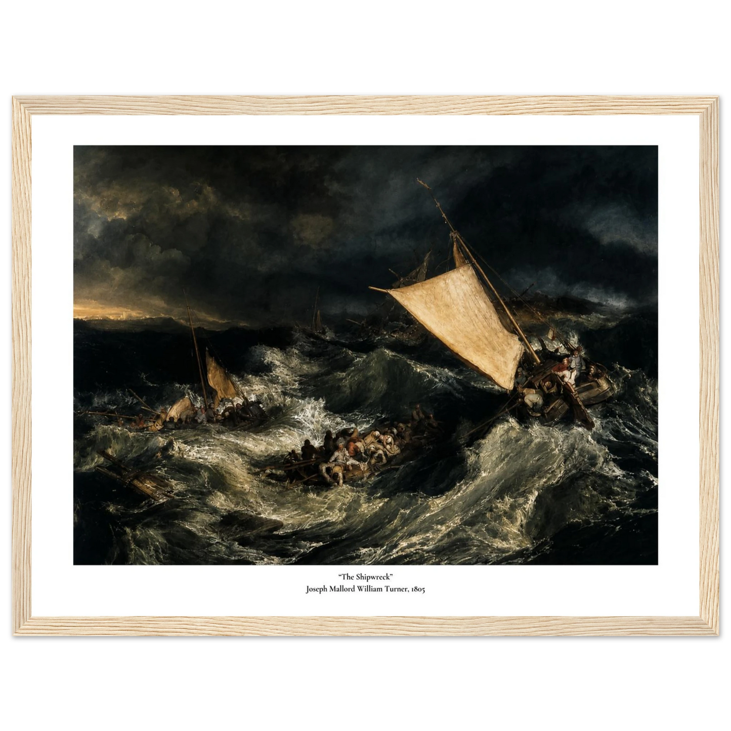 Skipsforlis plakat med dramatiske bølger og seilskip i storm