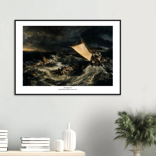 Klassisk maritim plakat med skipsforlis i stormfullt hav av J.M.W. Turner
