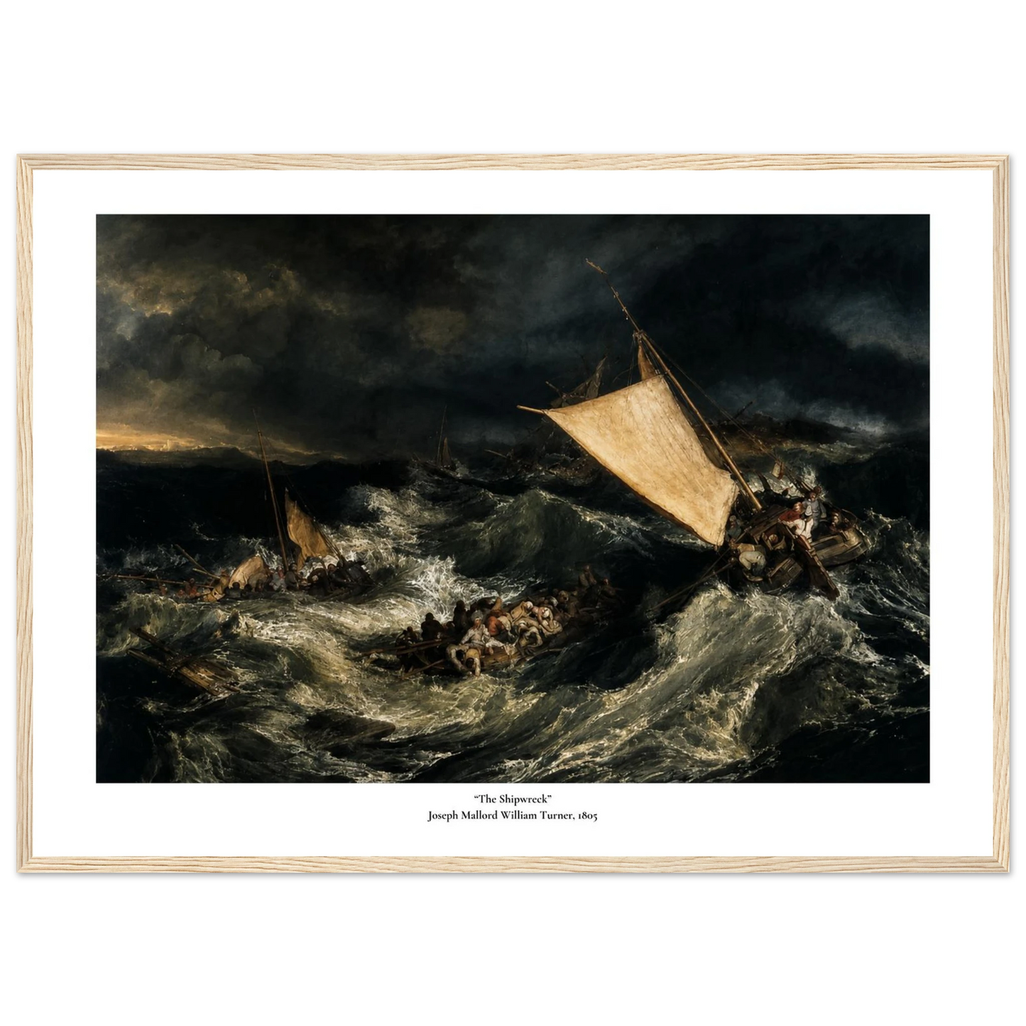 Klassisk maritim plakat med skipsforlis i stormfullt hav av J.M.W. Turner