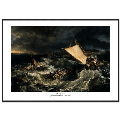 Maritim kunstplakat med hvit passepartout og skipsforlis av J.M.W. Turner