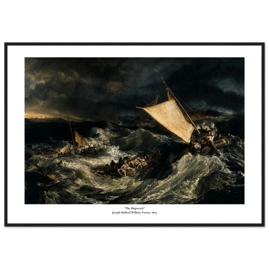 Maritim kunstplakat med hvit passepartout og skipsforlis av J.M.W. Turner