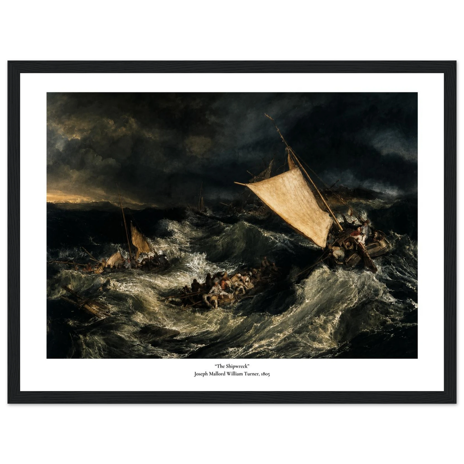 Skipsforlis plakat med dramatiske bølger og seilskip i storm