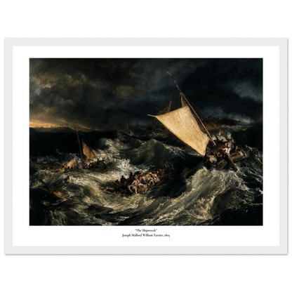 Klassisk maritim plakat med skipsforlis i stormfullt hav av J.M.W. Turner