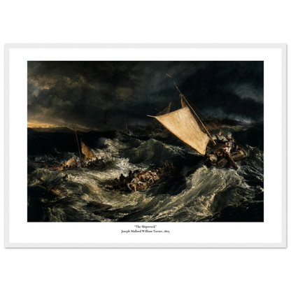 Klassisk maritim plakat med skipsforlis i stormfullt hav av J.M.W. Turner